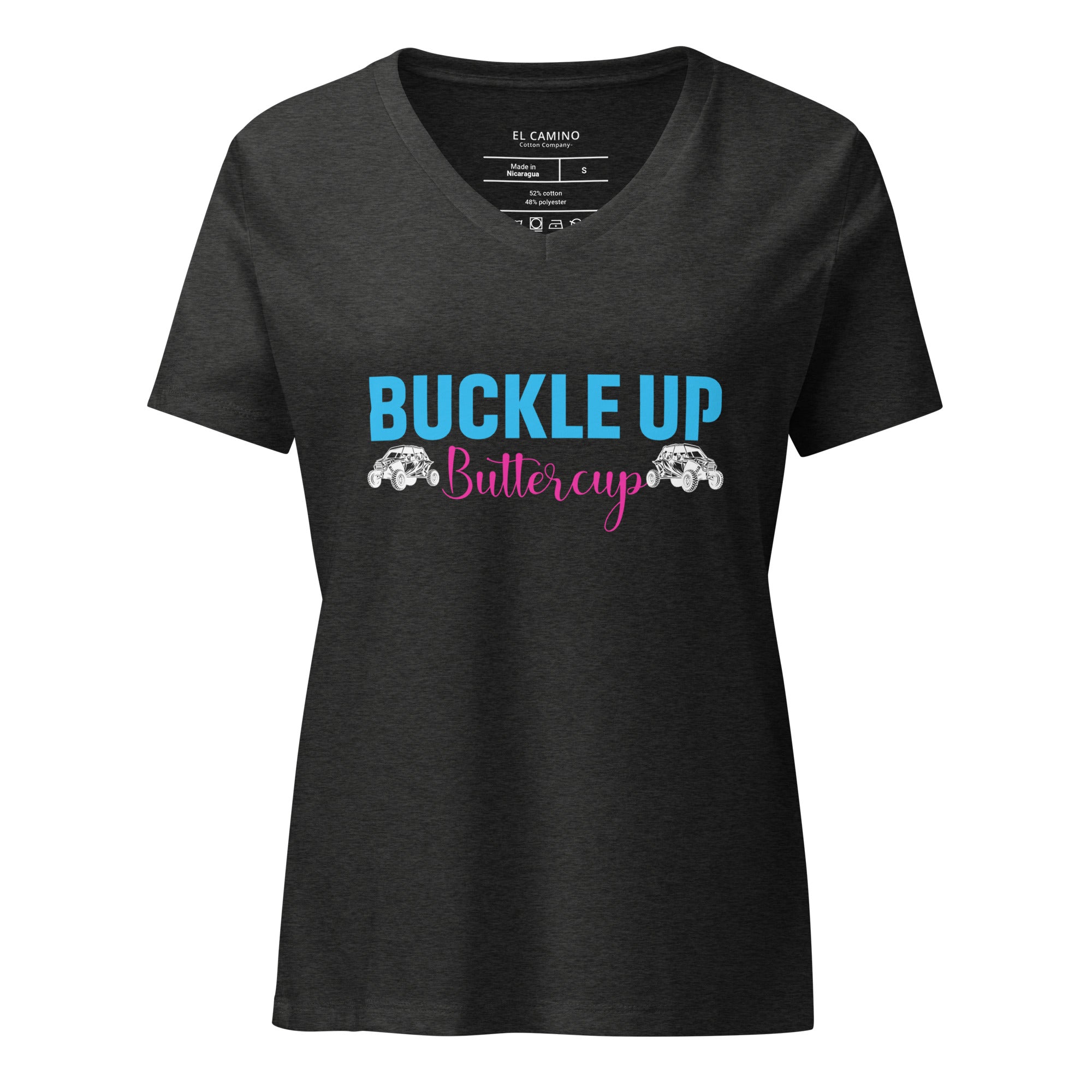 Women’s Buckle Up Buttercup V-Neck T-Shirt