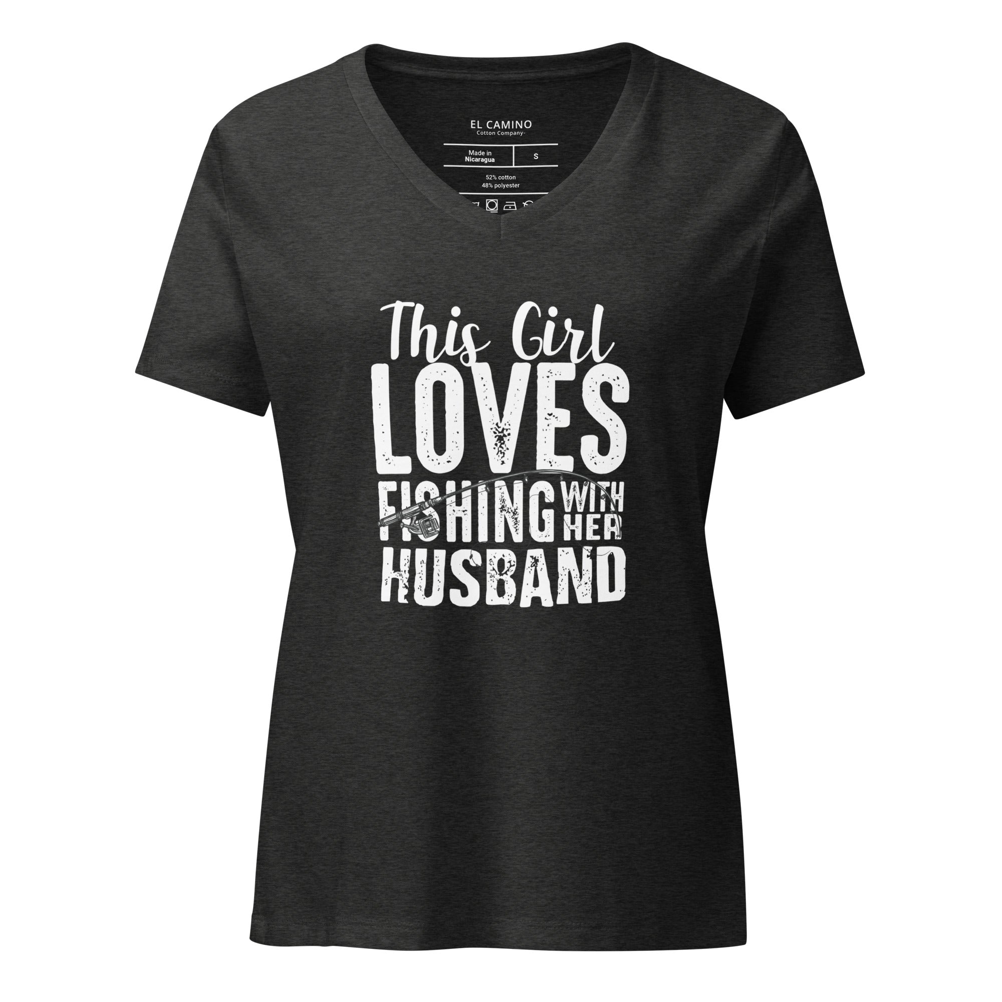 Women’s Fishing With Her Husband V-Neck T-Shirt