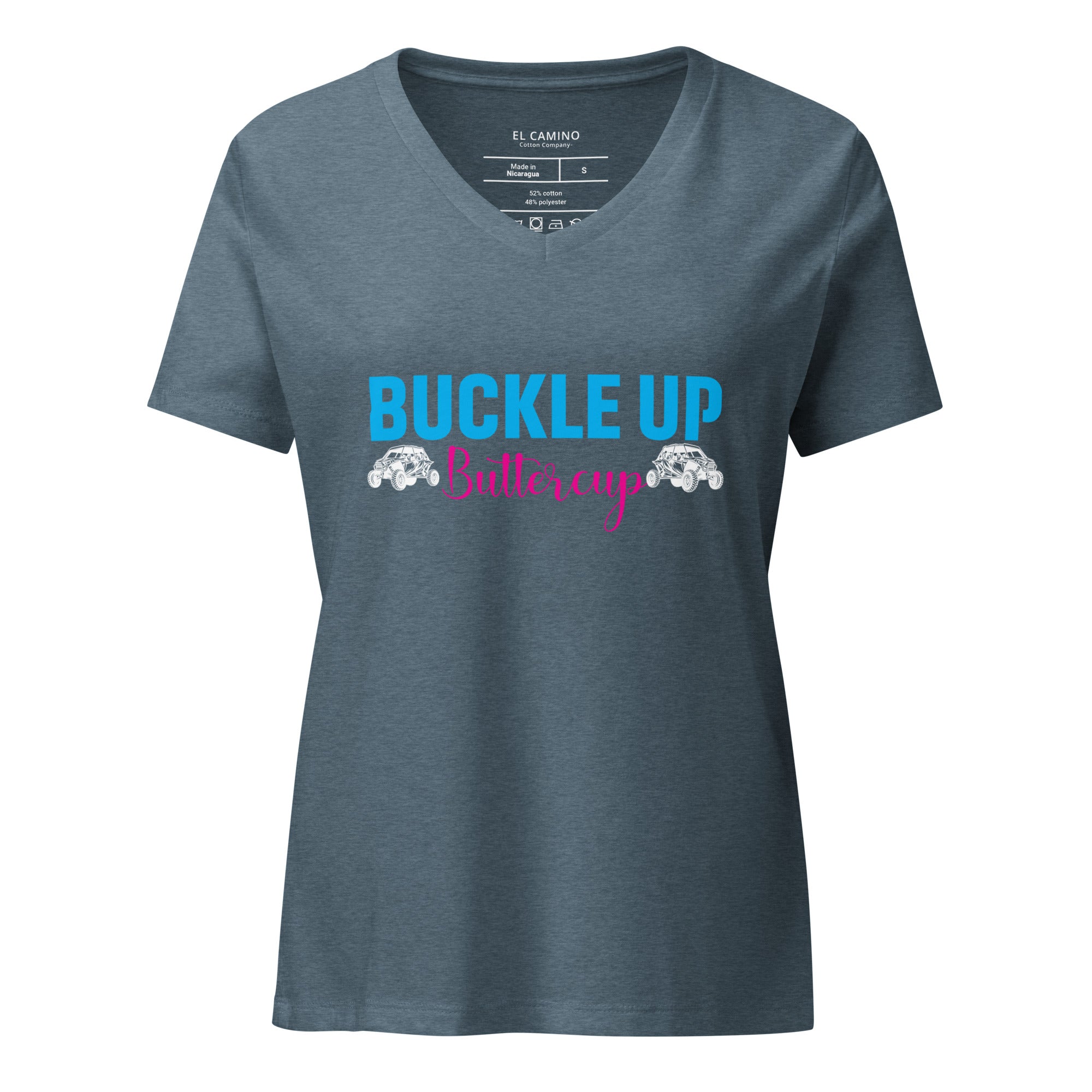 Women’s Buckle Up Buttercup V-Neck T-Shirt