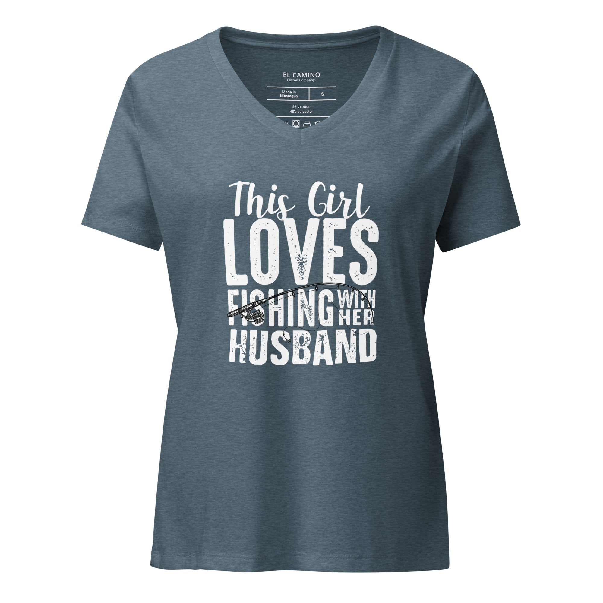 Women’s Fishing With Her Husband V-Neck T-Shirt